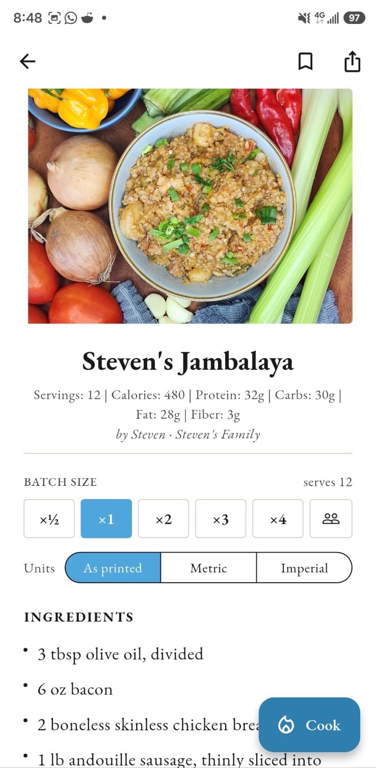 Steven's Jambalaya, with its photograph, macros and batch size controls